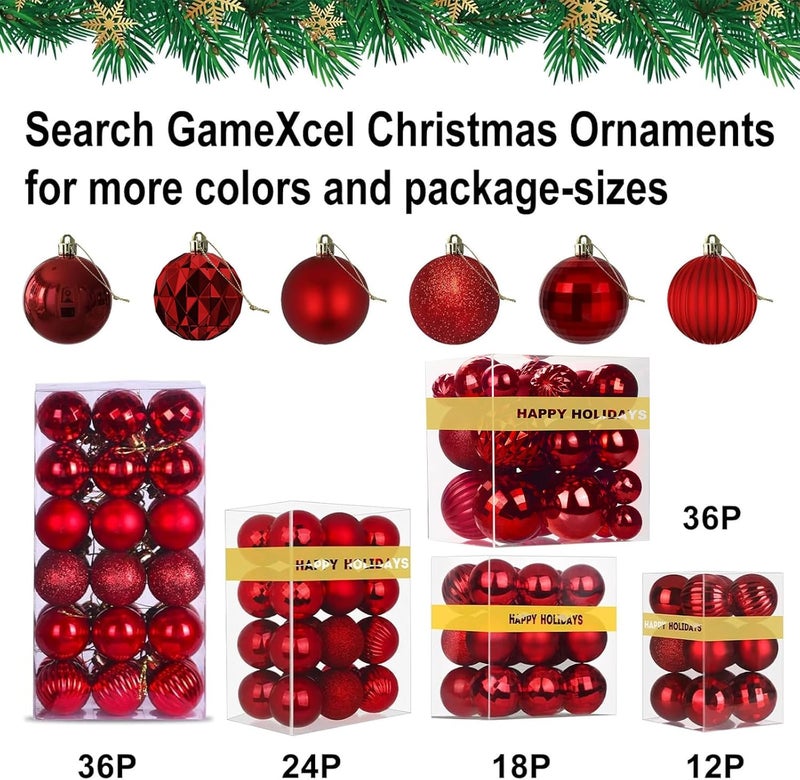 GameXcel Rose Red Christmas Ornaments - Christmas Tree Decorations Shatterproof Hanging Balls for Birthday Wedding Holiday Decor Set of 36pcs, Multi-Sizes(1.6",2.5",3.2") - Image 4